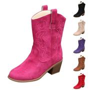MJGkhiy Botas de Mujer Texanas Cuero Boots Con Tacón de Bloqueo Ante Botas Marrones Camperos Botines De Punta Negras Cowboy Bota Western Botas Cómodas, Rosa, 42 EU