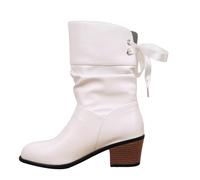 MJGkhiy Botas de mujer Texani Cuero Botines con tacón Camperos Botas con Cordones Invierno Botín Negro Western Boots Cowboy Botas Cómodas, Color blanco., 39 EU
