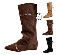 MJGkhiy Botas Mujer Texanas Altas Cowboy Bota Con Tacón Bajo Ante Botines Marrones Camperos Botas Cordones Invierno Cuero Botín Western Boots Negro, marrón, 35 EU