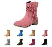 MJGkhiy Botas Mujer Texanas Cuero Botines Con Tacón de Bloqueo Ante Bota De Punta Invierno Western Boots Negros Camperos Botas Cowboy Botín Marrones, Rosa, 41 EU