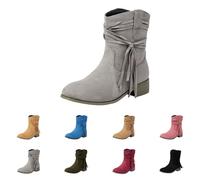 MJGkhiy Botas Mujer Texanas Cuero Botines Con Tacón de Bloqueo Ante Bota De Punta Invierno Western Boots Negros Camperos Botas Cowboy Botín Marrones, gris, 46 EU