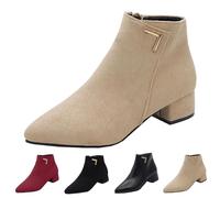 MJGkhiy Botas Texanas Mujer Bajas Camperos Boots Negro Chelsea Botín Con Tacón de Bloqueo Invierno Cowboy Ante Bota con Cremallera Marrones Western Botines Punta, beige, 36 EU