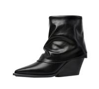 MJGkhiy Botas Texanas Mujer Bajas Camperos Boots Punta Negro Cuero Chelsea Bota Con Cuña Invierno Western Botines con Solapa Marrones Cowboy Botines con Cremallera, Negro , 40 EU