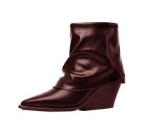 MJGkhiy Botas Texanas Mujer Bajas Camperos Boots Punta Negro Cuero Chelsea Bota Con Cuña Invierno Western Botines con Solapa Marrones Cowboy Botines con Cremallera, Vino, 40 EU