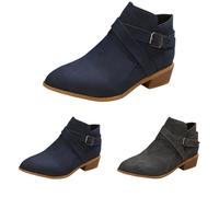 MJGkhiy Botas Texanas Mujer Bajas Camperos Botines Ante Negro Cowboy Boots Con Tacón Marrón Western Bota De Punta Invierno Chelsea Botín con Cremallera, azul oscuro, 39 EU