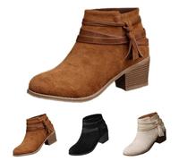 MJGkhiy Botas Texanas Mujer Bajas Chelsea Bota Ante Invierno Camperos Botines Con Tacón Bloque Marrones Western Botín con Cremallera Negro Cowboy Boots Ankle, marrón, 42 EU