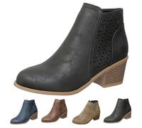 MJGkhiy Botas Texanas Mujer Bajas Chelsea Bota Cuero Marrones Cowboy Boots Con Tacón de Bloqueo Negro Camperos Botín Punta Invierno Western Botines con Cremallera, Negro , 41 EU