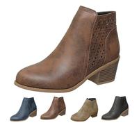 MJGkhiy Botas Texanas Mujer Bajas Chelsea Bota Cuero Marrones Cowboy Boots Con Tacón de Bloqueo Negro Camperos Botín Punta Invierno Western Botines con Cremallera, marrón, 39 EU