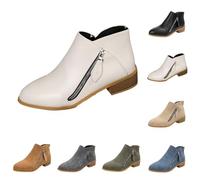 MJGkhiy Botas Texanas Mujer Bajas Cowboy Bota Ante Negro Chelsea Boots Con Tacón Marrón Western Botín Ankle Invierno Camperos Botines con Cremallera, beige, 38 EU