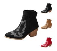 MJGkhiy Botas Texanas Mujer Bajas Cowboy Bota Ante Negro Western Boots Con Tacón de Bloqueo Invierno Chelsea Botines Punta Marrones Camperos Botín con Cremallera, Negro , 39 EU