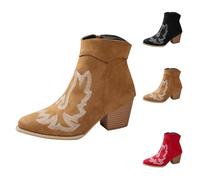 MJGkhiy Botas Texanas Mujer Bajas Cowboy Bota Ante Negro Western Boots Con Tacón de Bloqueo Invierno Chelsea Botines Punta Marrones Camperos Botín con Cremallera, marrón, 38 EU