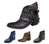 MJGkhiy Botas Texanas Mujer Bajas Cuero Chelsea Boots Invierno Cowboy Botines Con Tacón de Bloque Marrones Camperos Bota Negro Western Botín Biker, Negro , 37 EU