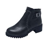 MJGkhiy Botas Texanas Mujer Bajas Elegantes Chelsea Boots Ankle Marrones Camperos Bota Con Tacón Invierno Western Botines Cuero Negro Cowboy Botín con Cremallera, Negro , 37 EU