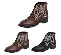 MJGkhiy Botas Texanas Mujer Bajas Western Boots Invierno Cuero Cowboy Botines Con Tacón Negro Chelsea Botín Punta Marrones Camperos Bota con Cremallera, marrón, 41 EU