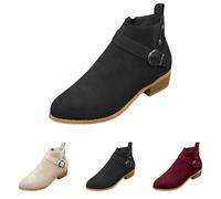 MJGkhiy Botas Texanas Mujer Bajas Western Botín Ante Invierno Chelsea Botines Con Tacón de Bloqueo Negro Ankle Boots Cowboy Marrones Camperos Botas con Cremallera, Negro , 43 EU