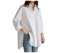 MJGkhiy Camisa de lino para mujer de algodón de manga larga Blusas Top de verano Curvy Blusas con botones ligeros de color liso blusa de playa casual de gran tamaño Camisas Elegante Blanca Tallas