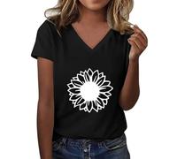 MJGkhiy Camiseta de manga corta para mujer con estampado de curvas básicas de algodón, tallas grandes, divertidas, deportivas, blusas de verano, camisetas de yoga blancas, cuello en V, moda, Negro ,