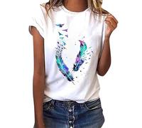 MJGkhiy Camiseta de mujer de manga corta de algodón elegante Top Casual Verano Curvy Camisetas Moda Impresión Tallas Grandes Camiseta Blanca Cuello Redondo Blusa Camiseta Basic Tee, turquesa, XL