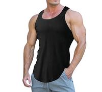 MJGkhiy Camiseta de tirantes para hombre, deportiva, ajustada, camiseta interior elástica sin mangas, camiseta deportiva para fitness, ropa de hombre, gimnasio, running, Negro , M
