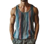 MJGkhiy Camiseta Tirantes Hombre Playa Verano Moda Rayas Estampado Camiseta Sin Mangas Hawaiano Chalecos Deportiva Original Casual Chandal Tank Top T-Shirt Básica Talla Grande Vacaciones