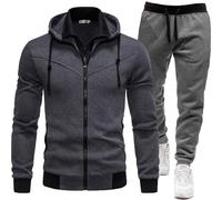 MJGkhiy Chándal completo de invierno para hombre, sudadera con capucha de dos piezas, sudaderas, chaqueta con cremallera y pantalones, conjunto Tracksuit Chándal, ropa deportiva, chándal afelpado,