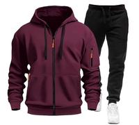MJGkhiy Chándal completo de invierno para hombre, sudadera con cremallera y capucha + pantalones de jogging completo gimnasio ropa deportiva casual militar chaqueta con pantalón Sport Set, Vino, XXL