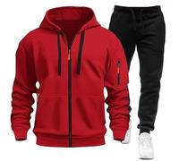 MJGkhiy Chándal completo de invierno para hombre, sudadera con cremallera y capucha + pantalones de jogging completo gimnasio ropa deportiva casual militar chaqueta con pantalón Sport Set, rojo, S