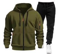 MJGkhiy Chándal completo de invierno para hombre, sudadera con cremallera y capucha + pantalones de jogging completo gimnasio ropa deportiva casual militar chaqueta con pantalón Sport Set, Verde, XL