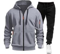 MJGkhiy Chándal completo de invierno para hombre, sudadera con cremallera y capucha + pantalones de jogging completo gimnasio ropa deportiva casual militar chaqueta con pantalón Sport Set, Luz de
