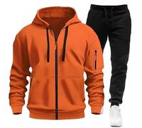 MJGkhiy Chándal completo de invierno para hombre, sudadera con cremallera y capucha + pantalones de jogging completo gimnasio ropa deportiva casual militar chaqueta con pantalón Sport Set, naranja., L