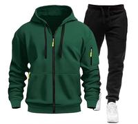 MJGkhiy Chándal completo de invierno para hombre, sudadera con cremallera y capucha + pantalones de jogging completo gimnasio ropa deportiva casual militar chaqueta con pantalón Sport Set, Verde y