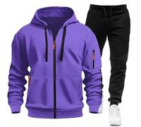 MJGkhiy Chándal completo de invierno para hombre, sudadera con cremallera y capucha + pantalones de jogging completo gimnasio ropa deportiva casual militar chaqueta con pantalón Sport Set, Violetta