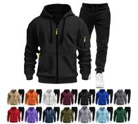 MJGkhiy Chándal completo de invierno para hombre, sudadera con cremallera y capucha + pantalones de jogging completo gimnasio ropa deportiva casual militar chaqueta con pantalón Sport Set, Negro