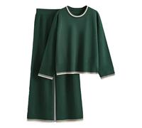 MJGkhiy Chándal completo de invierno para mujer, 2 piezas, suéter y pantalones de pierna ancha, conjunto a juego, elegante, informal, suéteres cálidos, invierno y otoño, conjuntos de lana completo