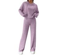 MJGkhiy Chándal completo de invierno para mujer, dos piezas, suéter y pantalones de pierna ancha, conjunto a juego, elegante y suave, conjunto de jerséis cómodos de invierno completos de lana otoño