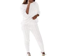 MJGkhiy Chándal de mujer completo de invierno de dos piezas tejidas Suéter y pantalones de pierna ancha Chándal de suéter elegante moda conjunto lana cómodo otoño conjunto, Color blanco., S
