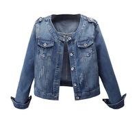 MJGkhiy Chaqueta de mujer vaquera elegante rasgada Chaquetas Corta Curvy Button Up Chaquetas Jean Casual Moda Manga Larga Denim Jacket Otoño Primavera, turquesa, 6X-Large