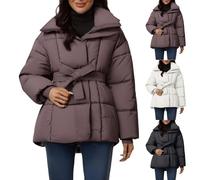 MJGkhiy Chaqueta de plumón para mujer, de invierno, con cremallera, elegante, cálida, cortavientos, con cinturón, moda otoñal, acolchada, tallas grandes, cómoda, acolchada, informal, Puffer Jacket