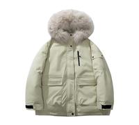 MJGkhiy Chaqueta de plumón para mujer, de invierno, con pelo y capucha, cómoda, cortavientos, informal, acolchada, elegante, otoñal, con cremallera, cálida y acolchada, tallas grandes, Verde, M