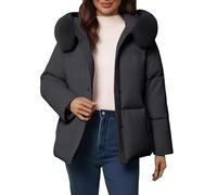 MJGkhiy Chaqueta de plumón para mujer, de invierno, corta, acolchada, informal, cálida, para otoño, tallas grandes, cortavientos, con capucha de piel, elegante, acolchada, cómoda, Negro , XXL