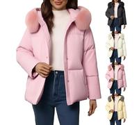 MJGkhiy Chaqueta de plumón para mujer, de invierno, corta, acolchada, informal, cálida, para otoño, tallas grandes, cortavientos, con capucha de piel, elegante, acolchada, cómoda, Rosa, XL