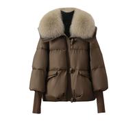 MJGkhiy Chaqueta de plumón para mujer, de invierno, corta, curvada, elegante, con pelo, acolchada, cálida chaqueta acolchada para otoño, moda con cremallera, cómoda chaqueta cortavientos, café, XXL