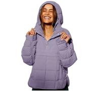 MJGkhiy Chaqueta de plumón para mujer, de invierno, curvada, ligera, cálida, cortavientos, con capucha, talla grande, acolchada, elegante, otoñal, informal, acolchada, cómoda, Morado-2, L