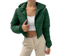 MJGkhiy Chaqueta de plumón para mujer, ligera, corta, de invierno, cortavientos, con capucha, cálida, acolchada, talla grande, estilo puffer jacket otoñal, elegante abrigo con cremallera, cómodo