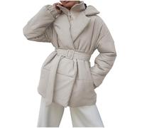 MJGkhiy Chaqueta de plumón para mujer, ligera, cortavientos, curvada, cómoda, con cremallera, elegante, con cinturón, para otoño, cálida, acolchada, informal, a la moda, beige, XL