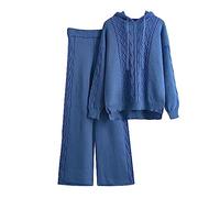 MJGkhiy Conjunto completo para mujer jersey elegante de 2 piezas suéter tejido y pantalones de pierna ancha conjuntos de lana cálida set coordinado cómodos conjuntos de suéteres otoño invierno ropa