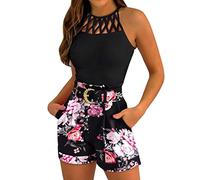 MJGkhiy Conjunto de 2 piezas para mujer de verano, elegante, ceremonia, curvo, sin mangas, camiseta de tirantes con pantalones cortos de cintura alta, bermudas con bolsillo, conjunto de moda corta