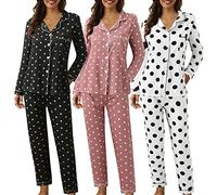 MJGkhiy Conjunto de pijama para mujer de pantalón y camisa con botones frontales de manga larga, ligero y elegante cómodo, pijama de mujer de invierno con bolsillo suelto, acogedor para casa y casual