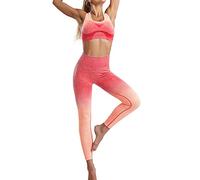 MJGkhiy Conjunto deportivo gimnasio mujer venta 2 piezas Fitness cultivos Tops y Leggins cintura alta trajes de entrenamiento ropa de yoga sin costuras traje deportivo con curvas para curso Gym, rojo,