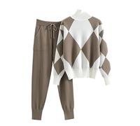 MJGkhiy Conjunto Mujer Punto Talla Grande Casual Dos Piezas Con Pantalón Conjuntos Elegante Cómodo Moda Sets Outfits Leisure Cuello Alto Top Knitted Pantalones de Pierna Deportivo Loungewear